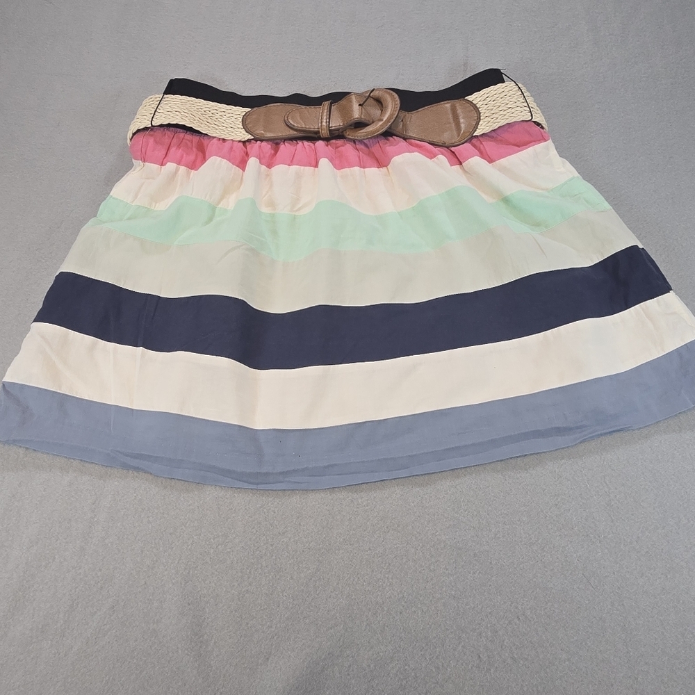 Maurices Striped Mini Skirt Womens Large Multicolor Belted Elastic Waist Summer